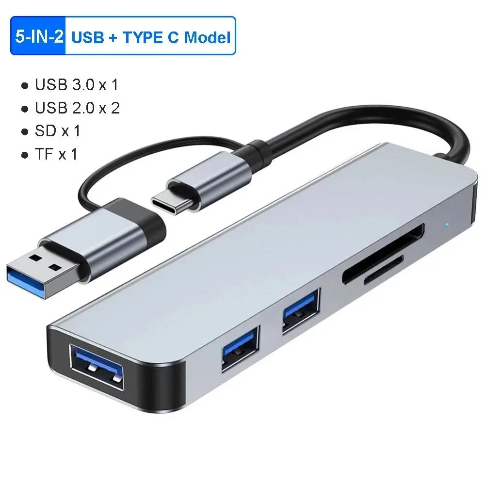 8 in 2 Multiport Adapter |Type USB C and USB 3 Hub Splitter Dock and Expander For All Smartphone, Tablet