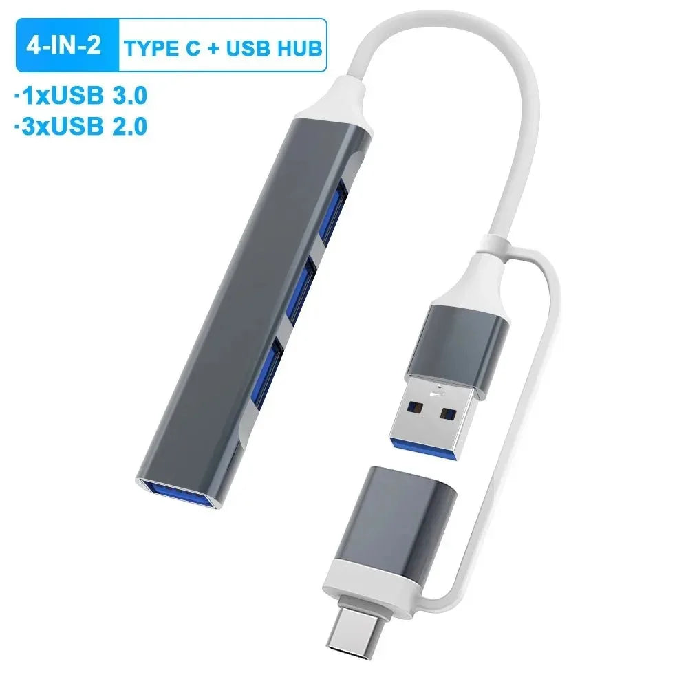 8 in 2 Multiport Adapter |Type USB C and USB 3 Hub Splitter Dock and Expander For All Smartphone, Tablet