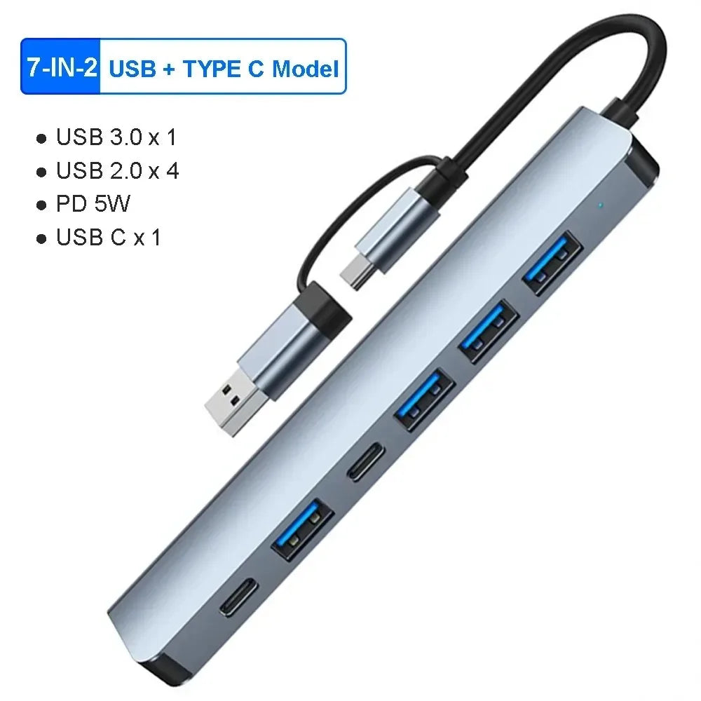 8 in 2 Multiport Adapter |Type USB C and USB 3 Hub Splitter Dock and Expander For All Smartphone, Tablet